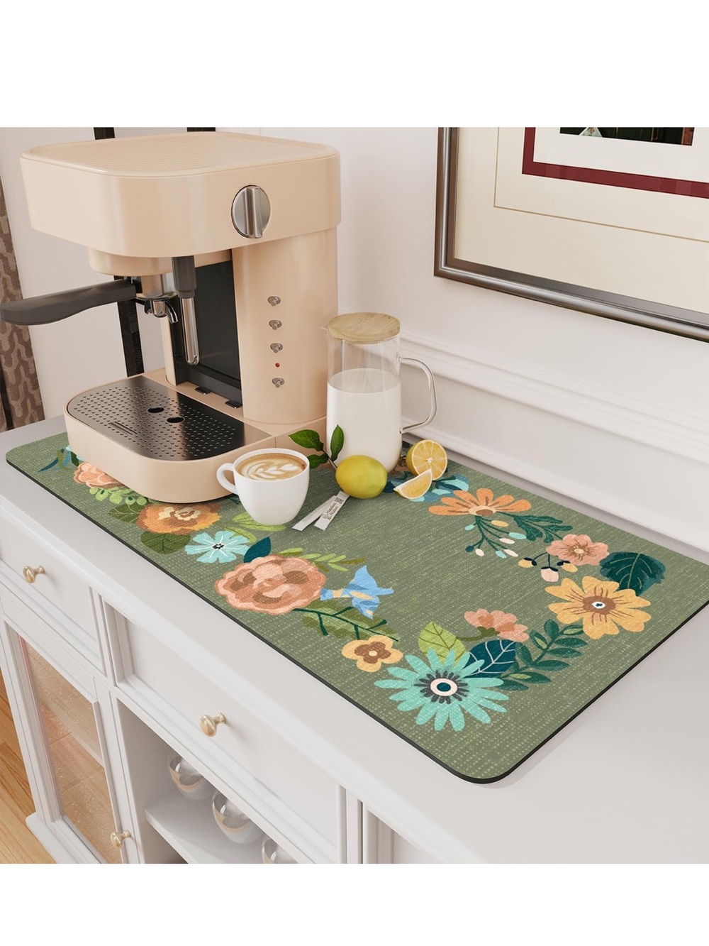 Floral Green Waterproof Countertop Mat